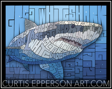 Load image into Gallery viewer, Great White Shark - Word Mosaic Art Print
