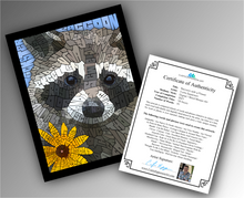 Load image into Gallery viewer, Raccoon With A Flower - Word Mosaic Art Print