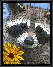Load image into Gallery viewer, Raccoon With A Flower - Word Mosaic Art Print