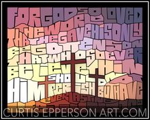 Load image into Gallery viewer, John 3:16 (Three Crosses) - Word Mosaic Art Print