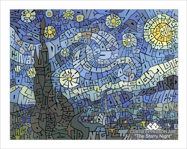 The Starry Night word mosaic artwork