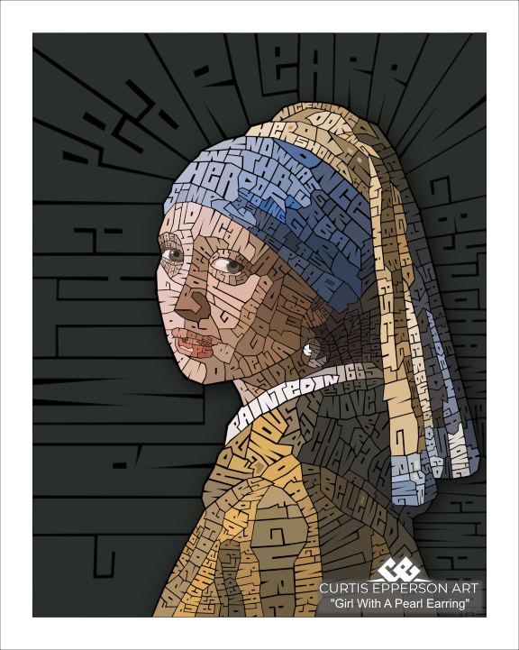 Girl With A Pearl Earring - Word Mosaic Art Print
