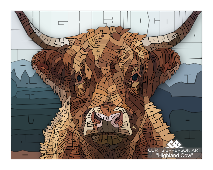 Highland Cow - Word Mosaic Art Print