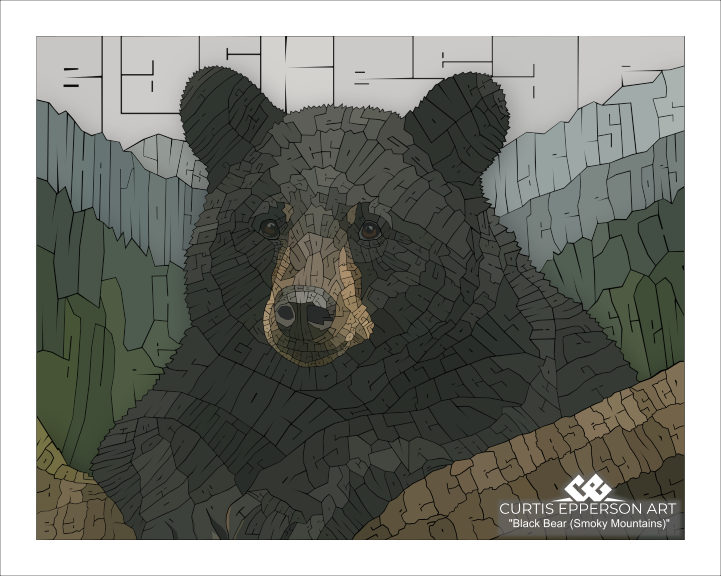 Black Bear (Smoky Mountains) - Word Mosaic Art Print