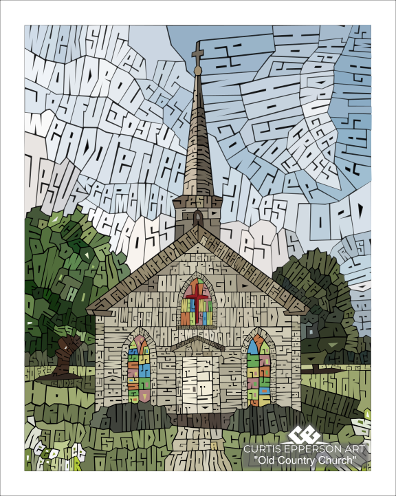 Old Country Church - Word Mosaic Art Print