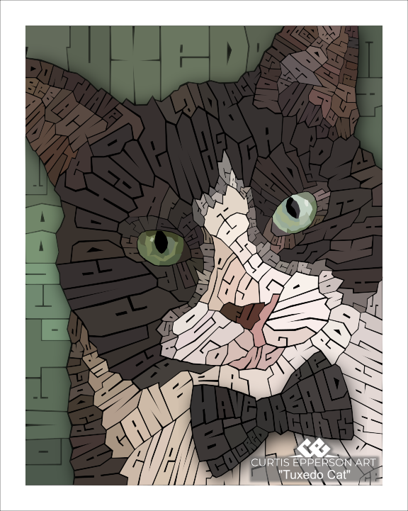 Tuxedo Cat - Word Mosaic Art Print