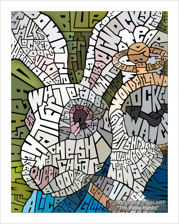 The White Rabbit from "Alice in Wonderland" - Word Mosaic Art Print