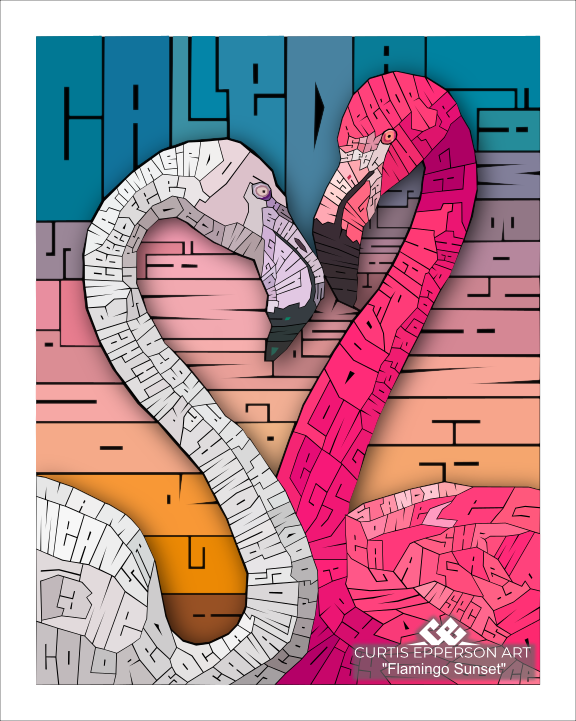 Detail of the original hand-drawn lettering in Flamingo Sunset