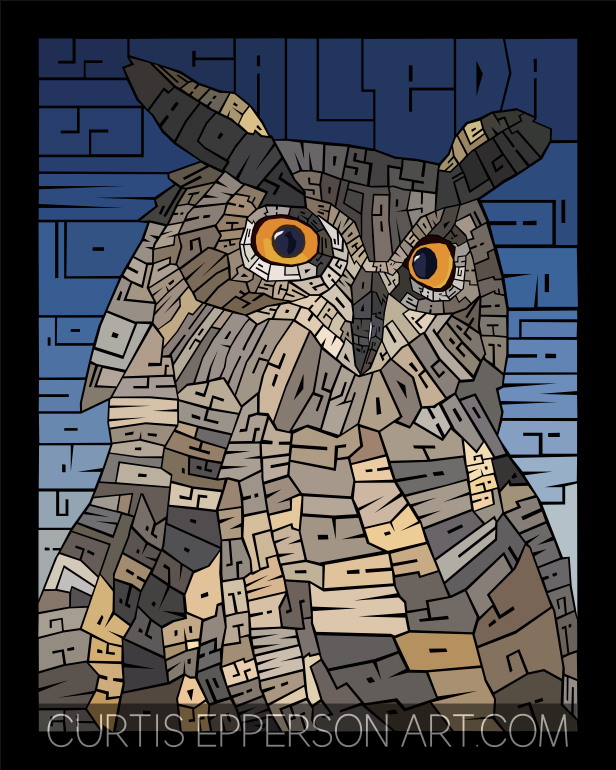 Eagle Owl - Word Mosaic Art Print