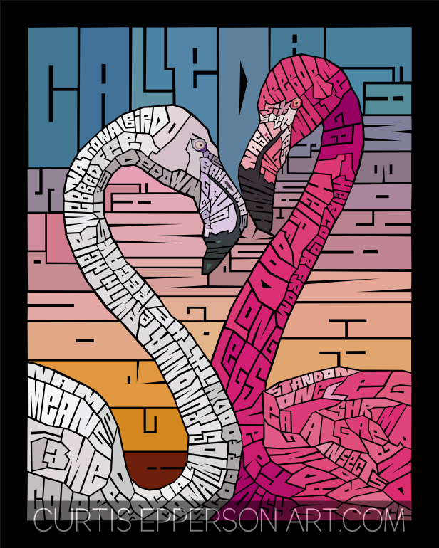 Flamingo Sunset - Word Mosaic Art Print
