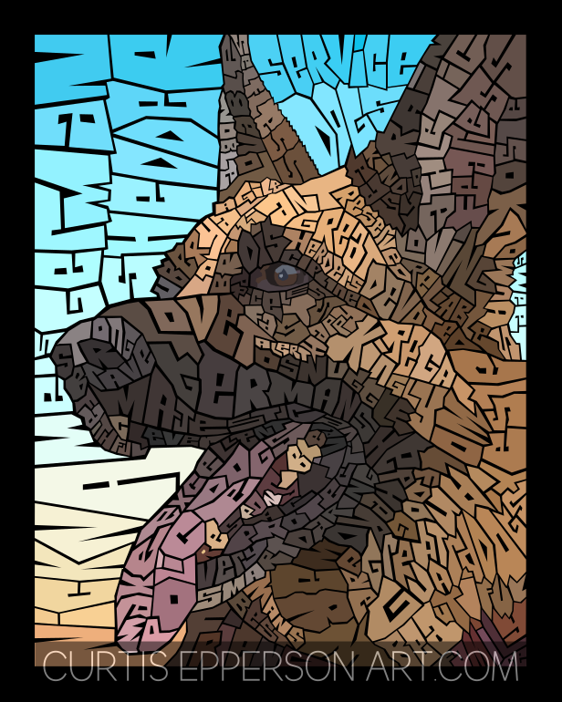 German Shepherd - Word Mosaic Art Print