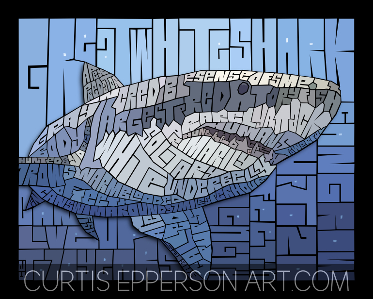 Great White Shark - Word Mosaic Art Print