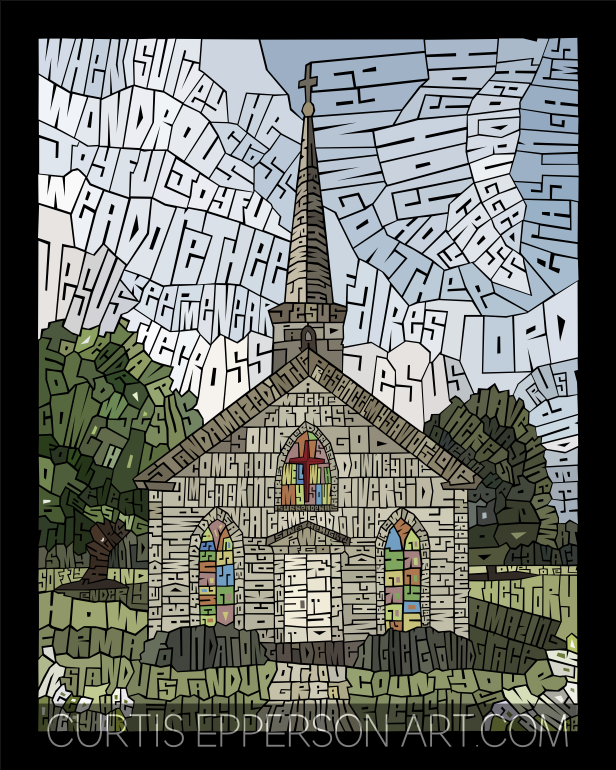 Old Country Church - Word Mosaic Art Print
