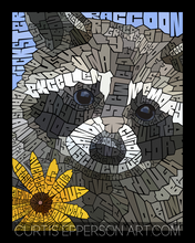 Load image into Gallery viewer, Raccoon With A Flower - Word Mosaic Art Print
