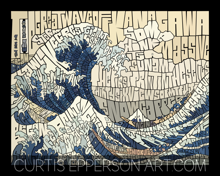 The Great Wave - Word Mosaic Art Print