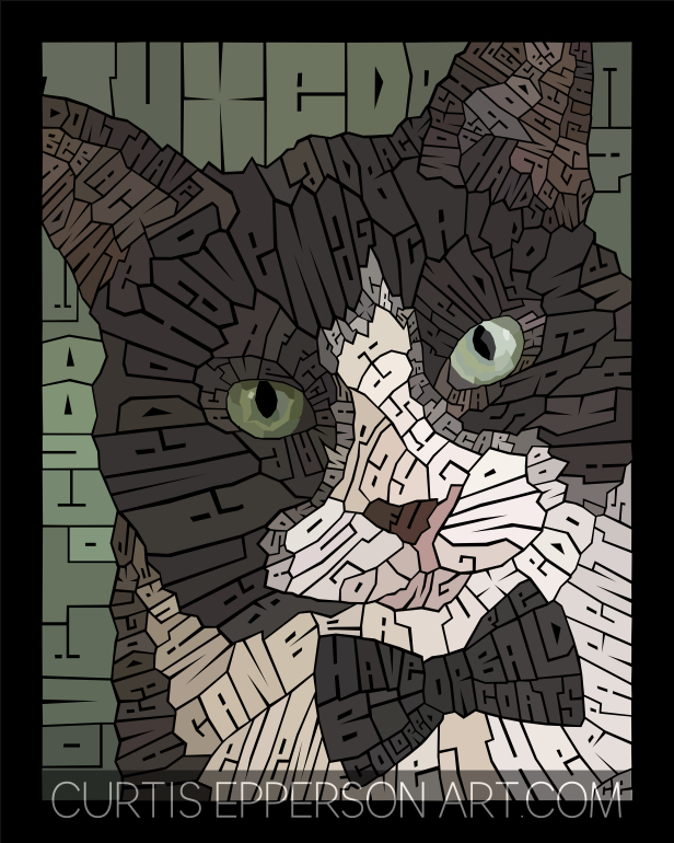 Tuxedo Cat - Word Mosaic Art Print