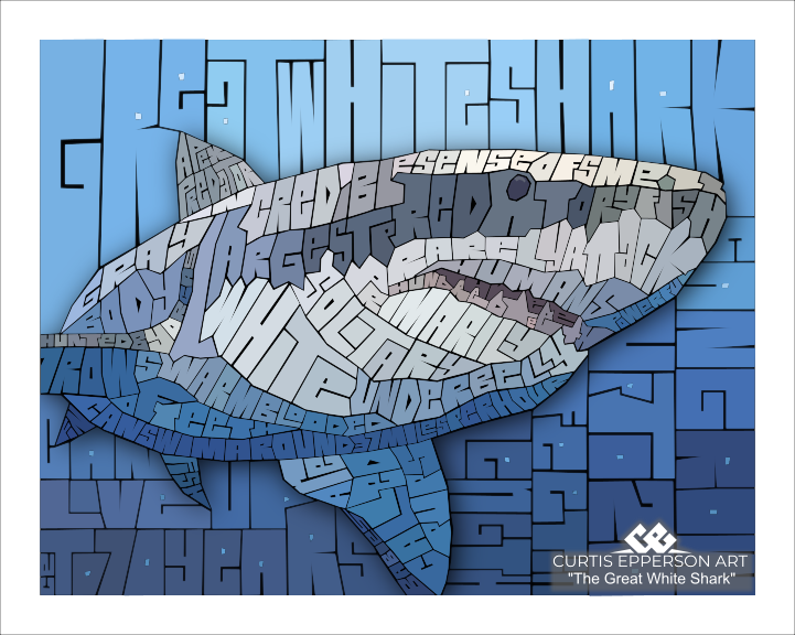 Great White Shark - Word Mosaic Art Print