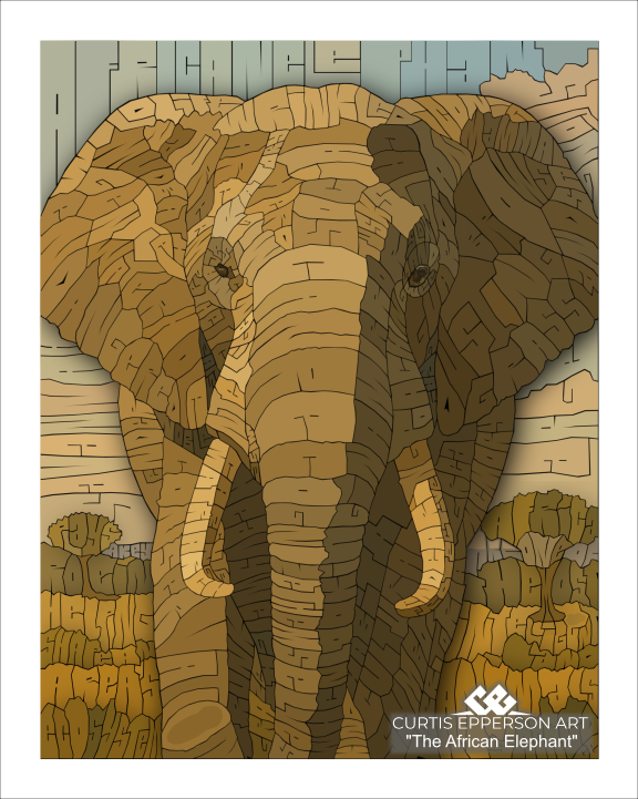 African Elephant - Word Mosaic Art Print
