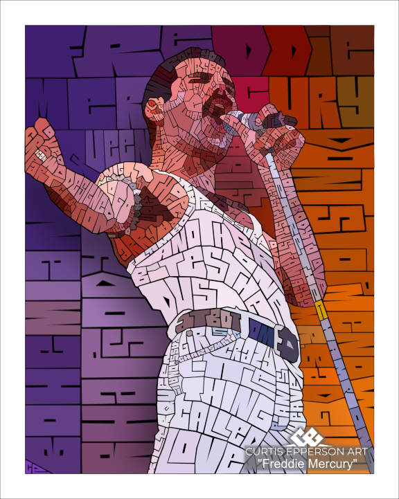 Freddie Mercury - Word Mosaic Art Print