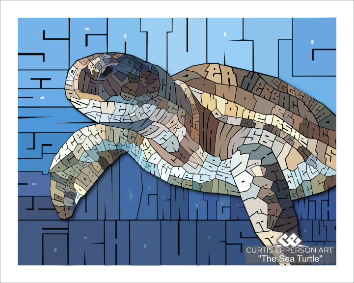 Sea Turtle - Word Mosaic Art Print