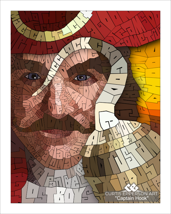 Captain Hook from "Peter Pan" - Word Mosaic Art Print