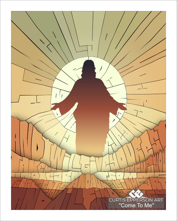 Come to Me · Matthew 11:28–29 word mosaic artwork