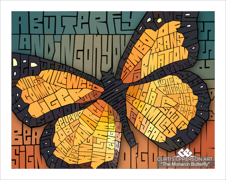 Monarch Butterfly word mosaic artwork