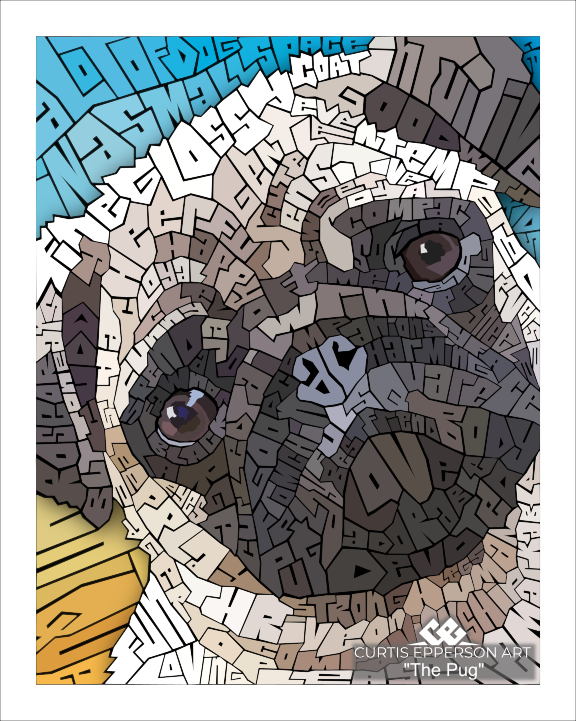 Pug - Word Mosaic Art Print